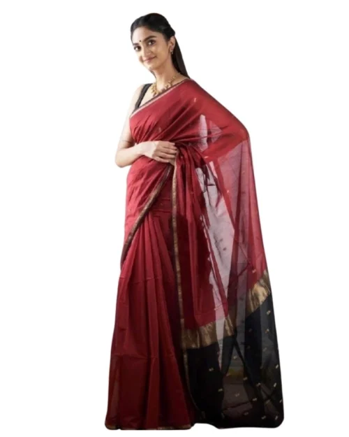 Generic Women's Cotton  Printed Saree With Unstitched Blouse 5.5Mtr (Red)