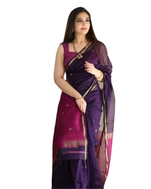 Generic Women's Cotton  Printed Saree With Unstitched Blouse 5.5Mtr (Navy Blue)