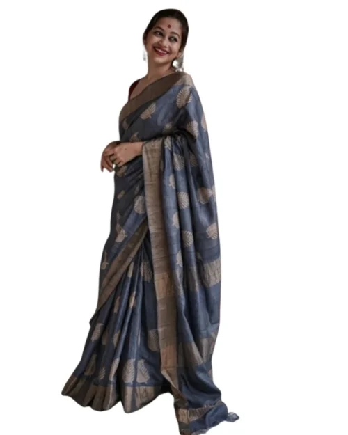 Generic Women's Silk Printed Saree With Unstitched Blouse 5.5Mtr (Grey)