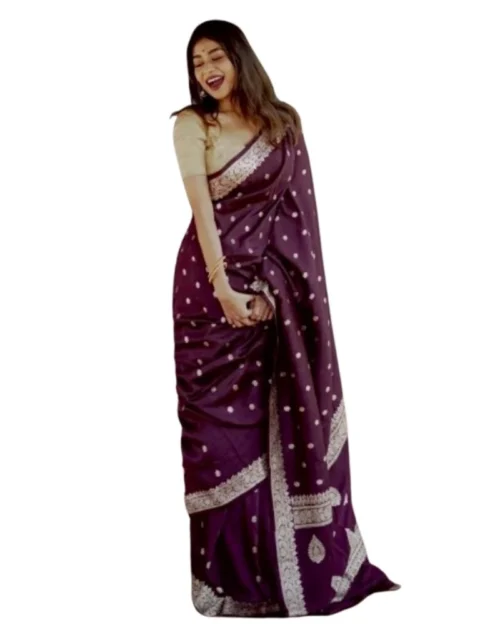 Generic Women's Cotton  Printed Saree With Unstitched Blouse 5.5Mtr (Purple)