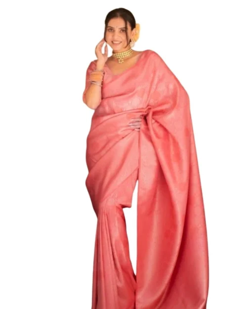 Generic Women's Silk Printed Saree With Unstitched Blouse 5.5Mtr (Pink)
