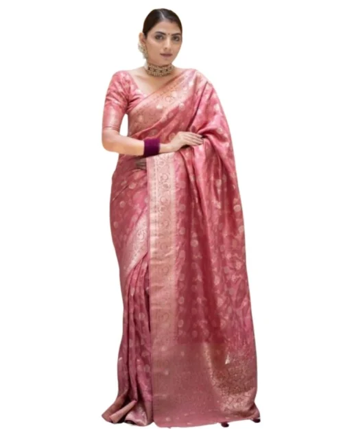 Generic Women's Silk Printed Saree With Unstitched Blouse 5.5Mtr (Peach)