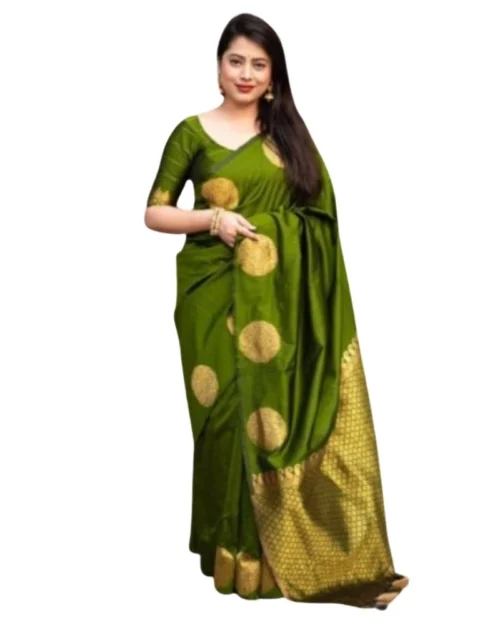 Generic Women's Silk Printed Saree With Unstitched Blouse 5.5Mtr (Green)