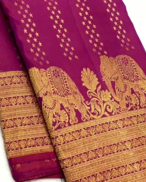 Generic Women's Silk Printed Saree With Unstitched Blouse 5.5Mtr (Rani Pink)