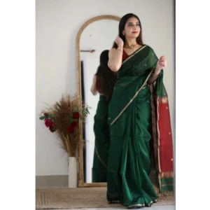 54466129170_56debd440c_o_d-1000x1000-1.webp Generic Women's Cotton Printed Saree With Unstitched Blouse 5.5Mtr (Dark Green)