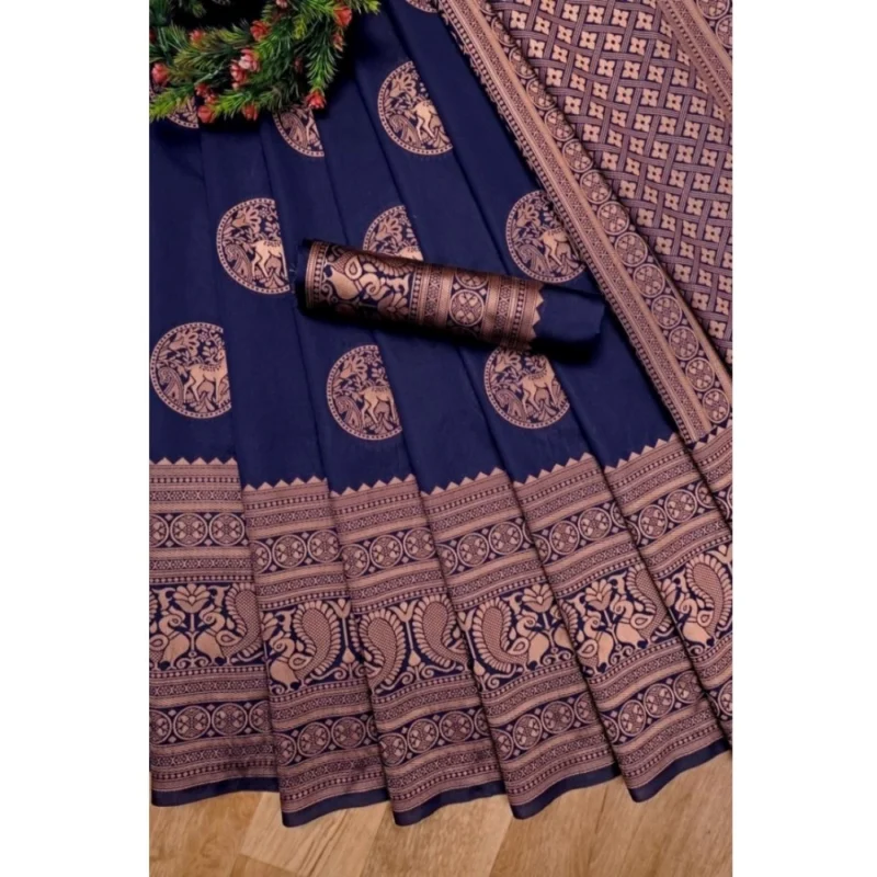54471725632_a388d56dd0_o_d-1000x1000-1.webp Generic Women's Soft Lichi Silk Printed Saree With Unstitched Blouse 5.5Mtr (Navy Blue)