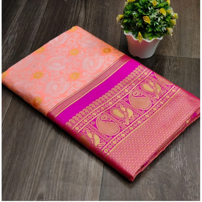 54471725772_36a622a1fa_o_d-1000x1000-1.webp Generic Women's Soft Lichi Silk Printed Saree With Unstitched Blouse 5.5Mtr (Pink)