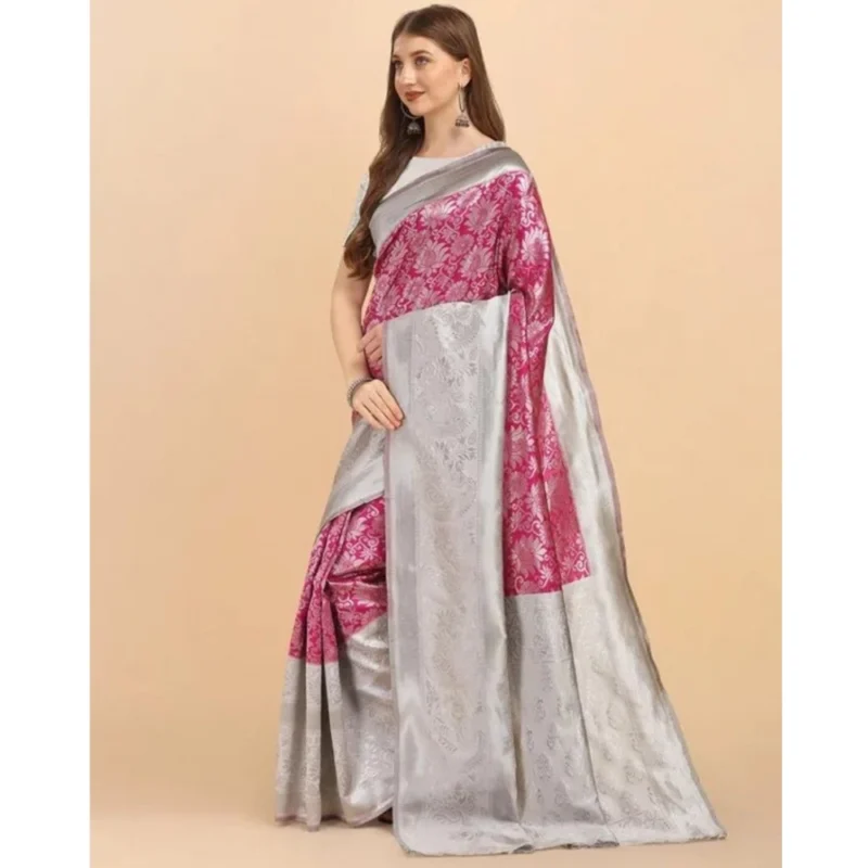 54471725982_6c9fdd3400_o_d-1000x1000-1.webp Generic Women's Soft Lichi Silk Printed Saree With Unstitched Blouse 5.5Mtr (Pink)