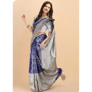 54471726012_722585d81e_o_d-1000x1000-1.webp Generic Women's Soft Lichi Silk Printed Saree With Unstitched Blouse 5.5Mtr (Blue)