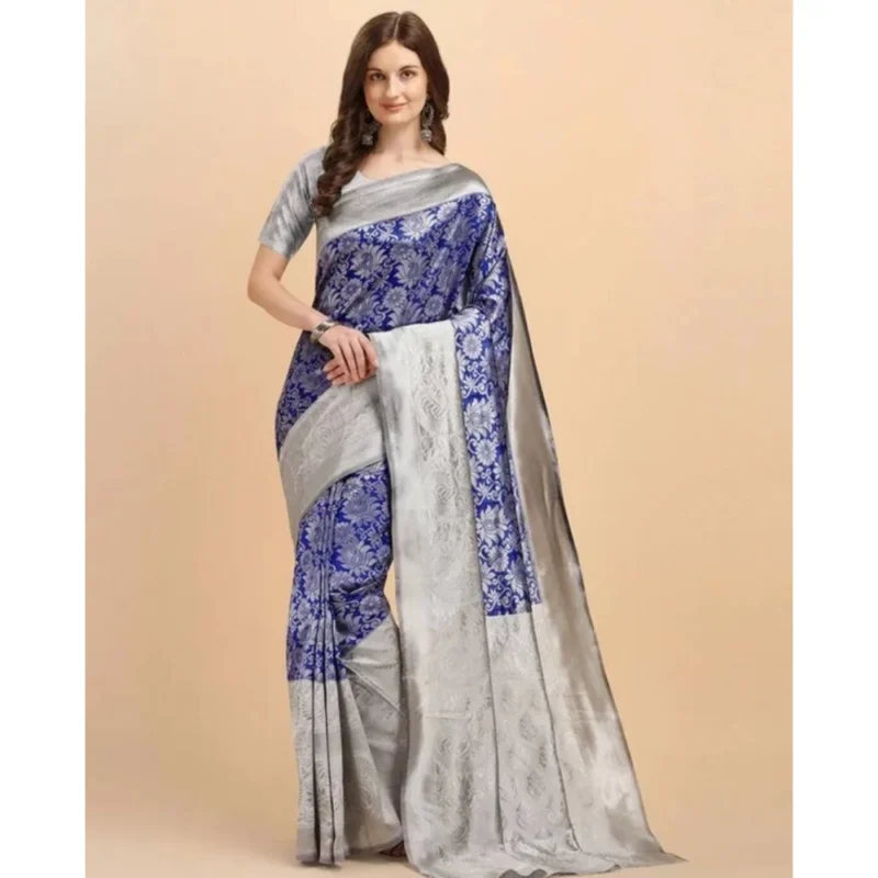 54471726017_10e7ccbab0_o_d-1000x1000-1.webp Generic Women's Soft Lichi Silk Printed Saree With Unstitched Blouse 5.5Mtr (Blue)