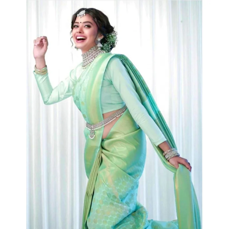 54472567031_aa9ddbda28_o_d-1000x1000-1.webp Generic Women's Soft Lichi Silk Printed Saree With Unstitched Blouse 5.5Mtr (Light Green)
