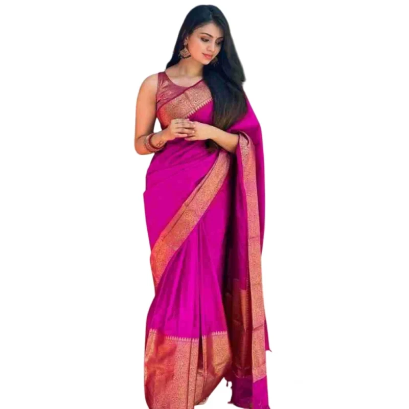 54472567076_84dfc38618_o_d-1000x1000-1.webp Generic Women's Soft Lichi Silk Solid Saree With Unstitched Blouse 5.5Mtr (Pink)