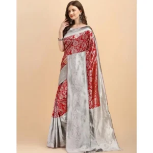 54472567446_69e2022268_o_d-1000x1000-1.webp Generic Women's Soft Lichi Silk Printed Saree With Unstitched Blouse 5.5Mtr (Red)
