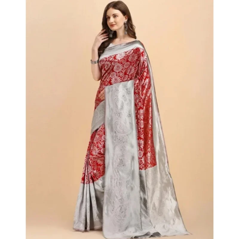 54472567446_69e2022268_o_d-1000x1000-1.webp Generic Women's Soft Lichi Silk Printed Saree With Unstitched Blouse 5.5Mtr (Red)