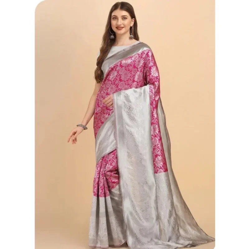 54472567481_27c27ecf06_o_d-1000x1000-1.webp Generic Women's Soft Lichi Silk Printed Saree With Unstitched Blouse 5.5Mtr (Pink)