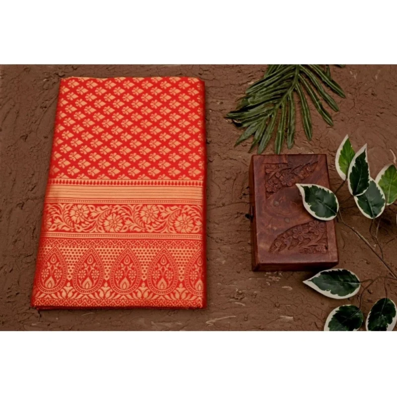 Generic Women's Soft Lichi Silk Printed Saree With Unstitched Blouse 5.5Mtr (Red)