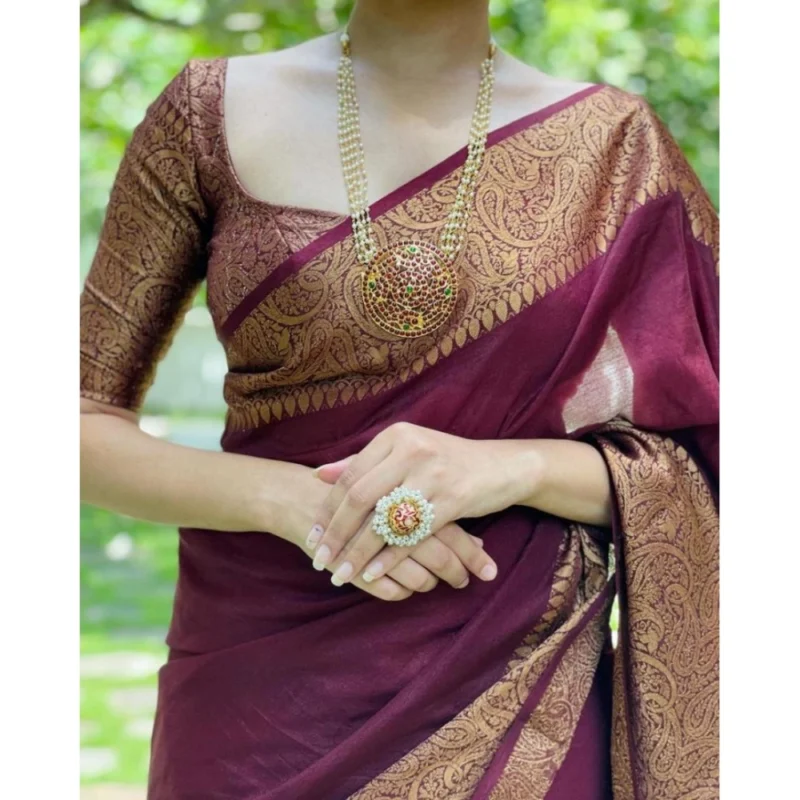 54472567671_2b4226b084_o_d-1000x1000-1.webp Generic Women's Soft Lichi Silk Solid Saree With Unstitched Blouse 5.5Mtr (Maroon)