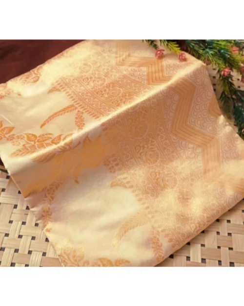 Generic Women's Soft Lichi Silk Printed Saree With Unstitched Blouse 5.5Mtr (Golden)