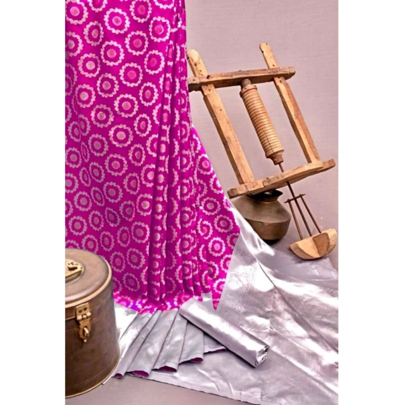 54472767159_c1cdd3371f_o_d-1000x1000-1.webp Generic Women's Soft Lichi Silk Printed Saree With Unstitched Blouse 5.5Mtr (Pink)