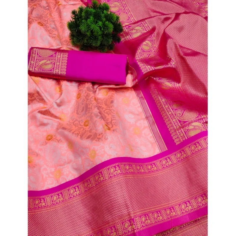 54472767209_96e8b3e333_o_d-1000x1000-1.webp Generic Women's Soft Lichi Silk Printed Saree With Unstitched Blouse 5.5Mtr (Pink)