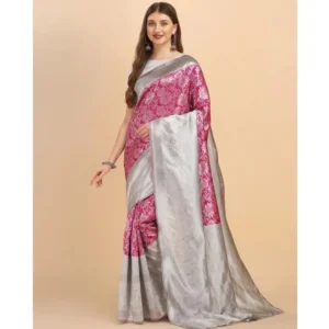 54472767389_af70c88cd8_o_d-1000x1000-1.webp Generic Women's Soft Lichi Silk Printed Saree With Unstitched Blouse 5.5Mtr (Pink)