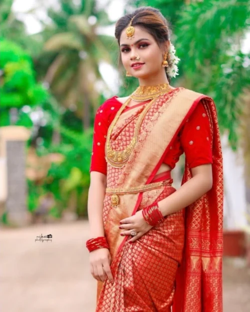 Generic Women's Soft Lichi Silk Printed Saree With Unstitched Blouse 5.5Mtr (Red)
