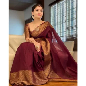 54472767624_b8ec1cc0dd_o_d-1000x1000-1.webp Generic Women's Soft Lichi Silk Solid Saree With Unstitched Blouse 5.5Mtr (Maroon)