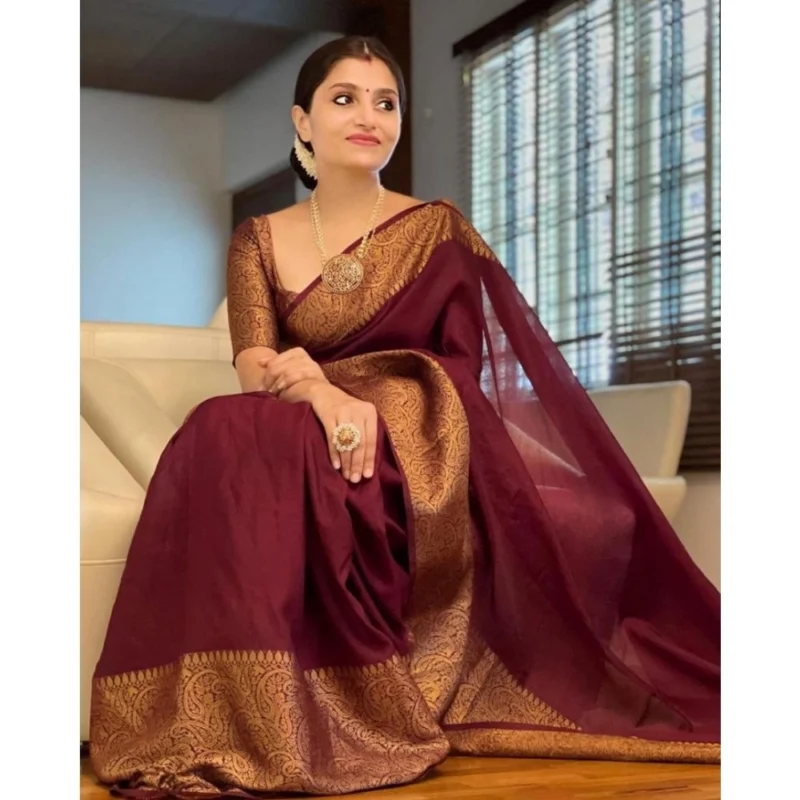 54472767624_b8ec1cc0dd_o_d-1000x1000-1.webp Generic Women's Soft Lichi Silk Solid Saree With Unstitched Blouse 5.5Mtr (Maroon)