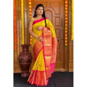 54472835633_14c01ce867_o_d-1000x1000-1.webp Generic Women's Soft Lichi Silk Printed Saree With Unstitched Blouse 5.5Mtr (Yellow)