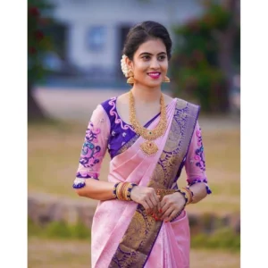 54472836158_992ddf978f_o_d-1000x1000-1.webp Generic Women's Soft Lichi Silk Printed Saree With Unstitched Blouse 5.5Mtr (Purple)