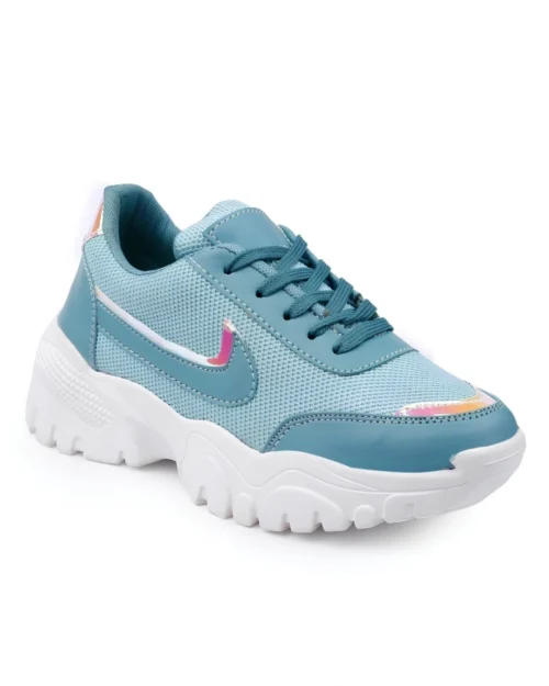 Generic Women's Casual Mesh Printed Lace-Ups Shoes (Blue)