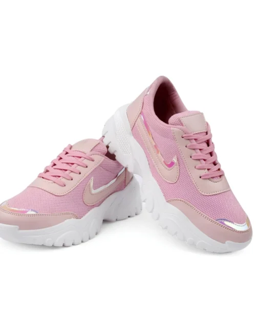 Generic Women's Casual Mesh Printed Lace-Ups Shoes (Pink)