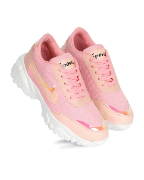 Generic Women's Casual Mesh Printed Lace-Ups Shoes (Pink)