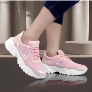 Generic Women's Casual Mesh Printed Lace-Ups Shoes (Pink)