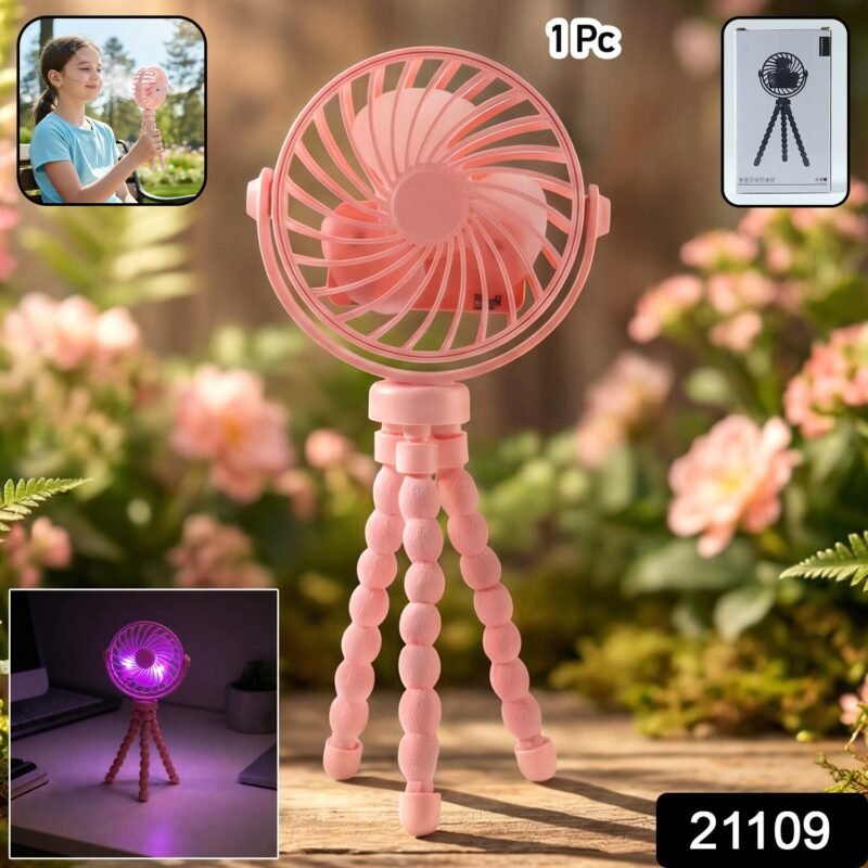 Rechargeable Portable LED Fan – Flexible Tripod & Quiet Cooling