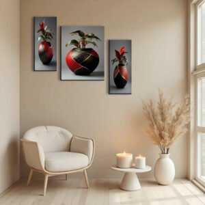 Flower Vase Wall Art � Vibrant Floral 3-Panel MDF Frame