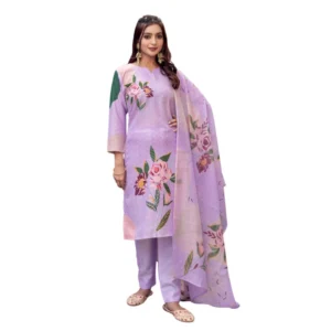 63051-1000x1000-1.webp Generic Women's Cotton Blend Printed Kurti With Pant Dupatta Set (Lavender)
