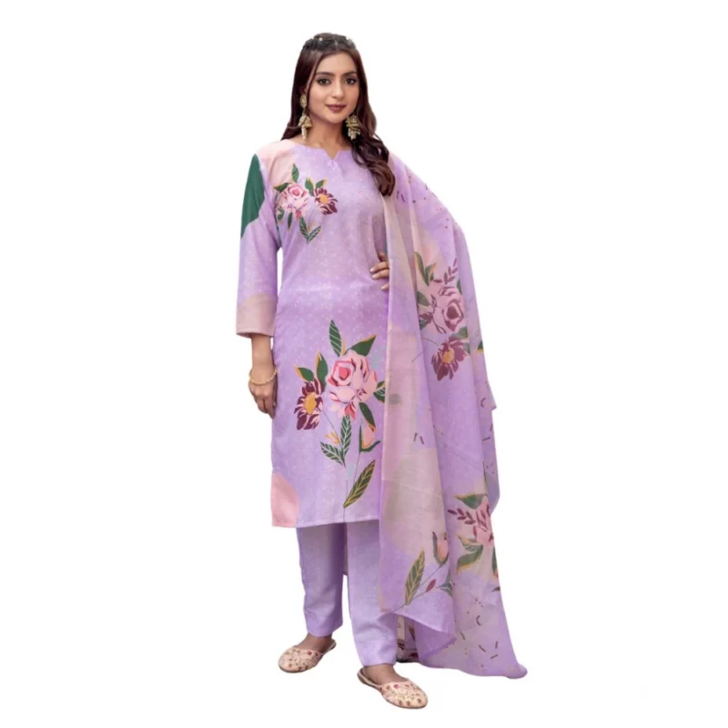 63051-1000x1000-1.webp Generic Women's Cotton Blend Printed Kurti With Pant Dupatta Set (Lavender)