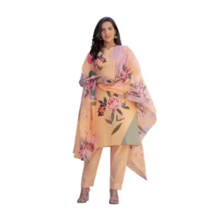 63053-1000x1000-1.webp Generic Women's Cotton Blend Printed Kurti With Pant Dupatta Set (Orange)