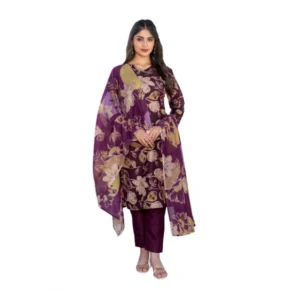 63055-1000x1000-1.webp Generic Women's Cotton Blend Printed Kurti With Pant Dupatta Set (Purple)