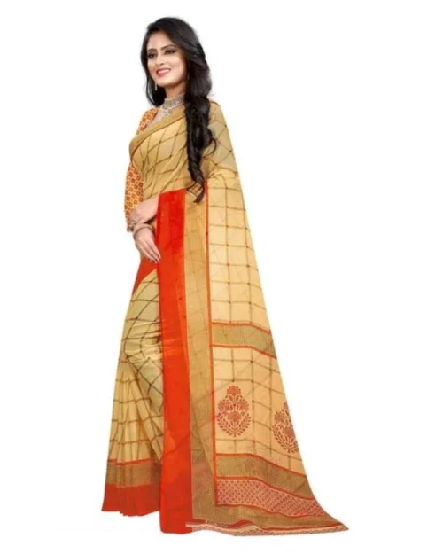 Generic Women's Georgette Printed Saree With Unstitched Blouse 5.5Mtr (Orange)