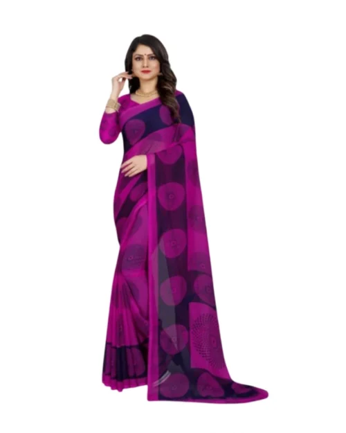 Generic Women's Georgette Printed Saree With Unstitched Blouse 5.5Mtr (Purple)