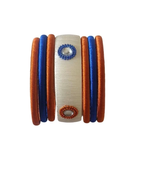 Generic Women's Plastic Silk Thread Bangles (White-Brown-Blue, Size: 2.8)