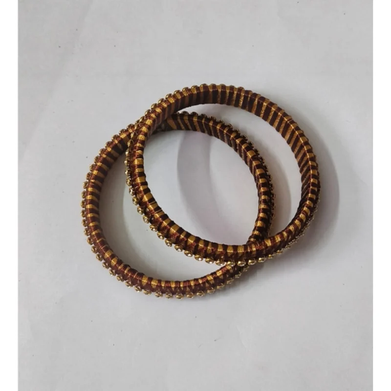 Generic Women's Plastic Silk Thread Bangles (Gold-Dark Brown, Size: 2.6)