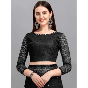 Generic Women's Net Self Design Saree With Unstitched Blouse 5.5Mtr (Black)