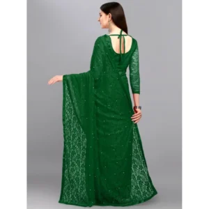 Generic Women's Net Self Design Saree With Unstitched Blouse 5.5Mtr (Green)
