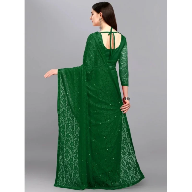 Generic Women's Net Self Design Saree With Unstitched Blouse 5.5Mtr (Green)