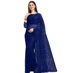 65616-1-1000x1000-1.webp Generic Women's Net Self Design Saree With Unstitched Blouse 5.5Mtr (Navy Blue)