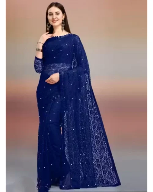65616-1000x1000-1.webp Generic Women's Net Self Design Saree With Unstitched Blouse 5.5Mtr (Navy Blue)