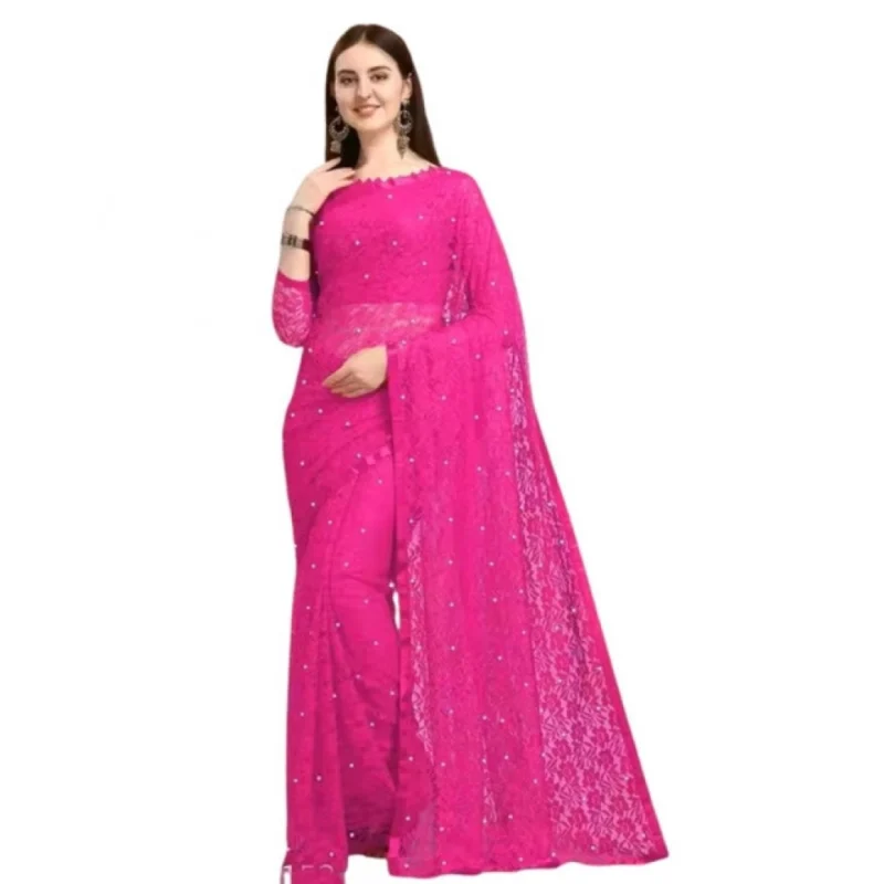 65617-1-1000x1000-1.webp Generic Women's Net Self Design Saree With Unstitched Blouse 5.5Mtr (Rani)